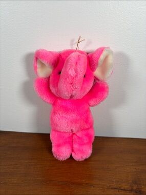 Vintage 1990s Ganz Bros Pink Elephant Plush Stuffed Animal 8" Toy - Rare Retro